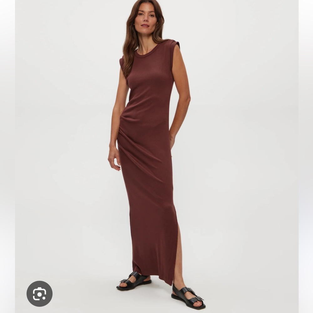 Michael Stars Calliope Extended Sleeve Maxi Dress Rib Ribbed Espresso Brown NWT